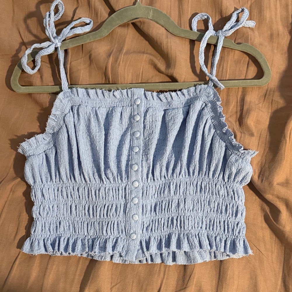 Women's 4SI3NNA Blue Smocked Crop Top